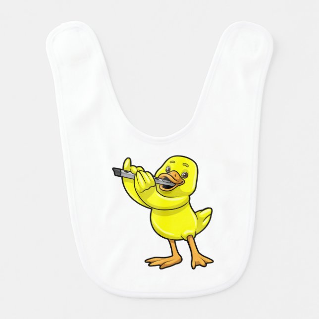 Duck at Music with Flute Baby Bib (Front)