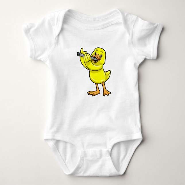 Duck at Music with Flute Baby Bodysuit (Front)