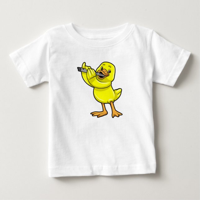 Duck at Music with Flute Baby T-Shirt (Front)