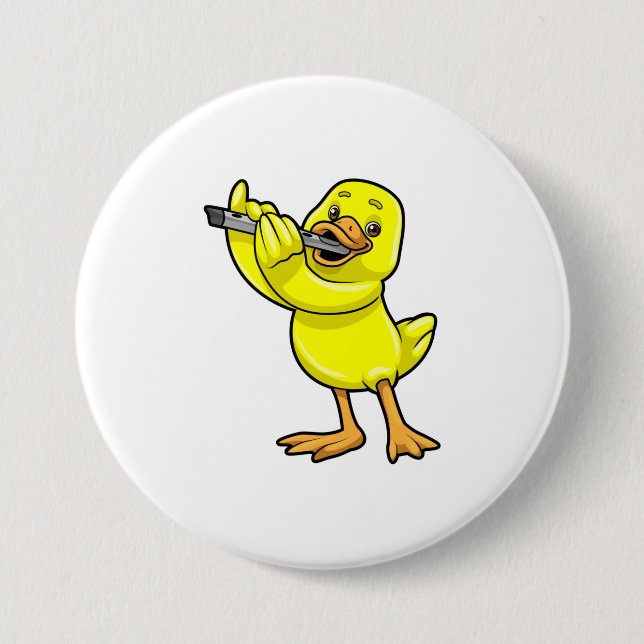 Duck at Music with Flute Button (Front)