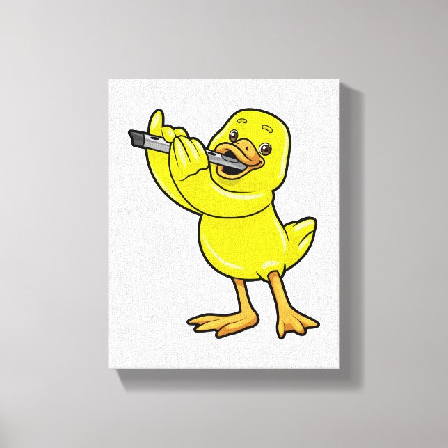 Duck at Music with Flute Canvas Print (Front)