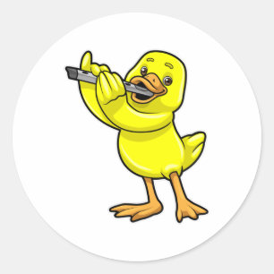 Duck at Music with Flute Classic Round Sticker