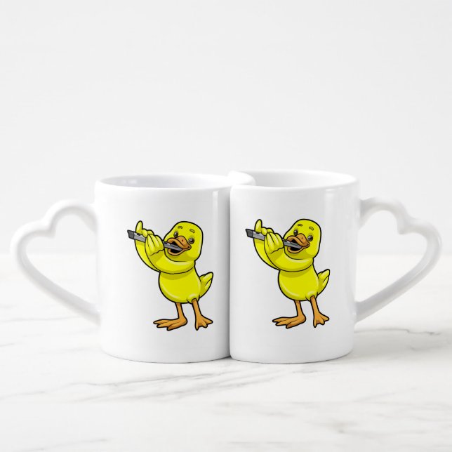 Duck at Music with Flute Coffee Mug Set (Front Nesting)