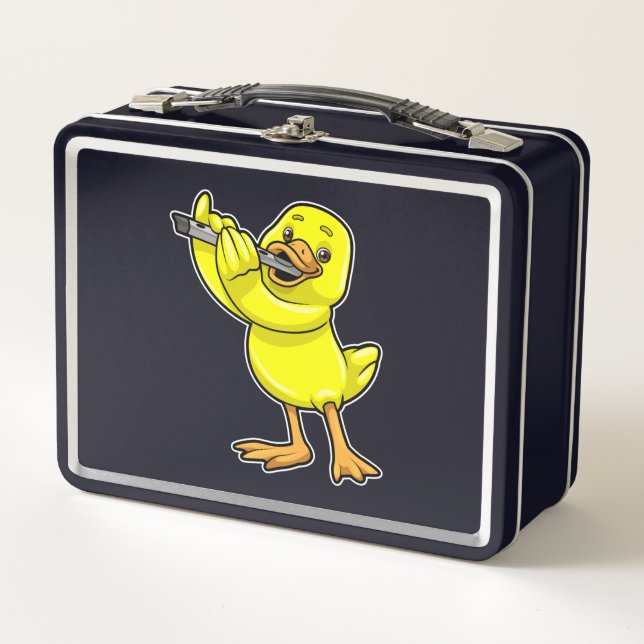 Duck at Music with Flute Metal Lunch Box (Front)