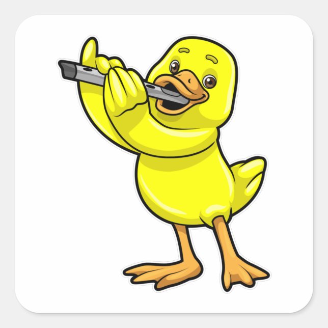 Duck at Music with Flute Square Sticker (Front)