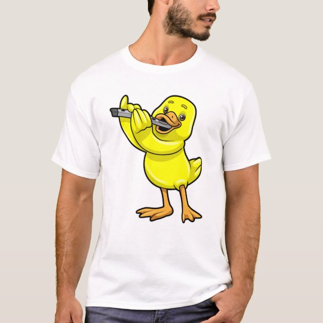 Duck at Music with Flute T-Shirt (Front)
