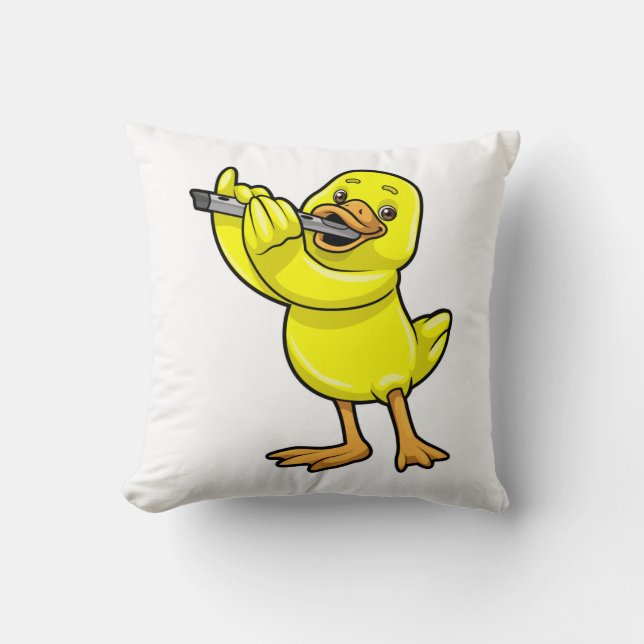 Duck at Music with Flute Throw Pillow (Front)