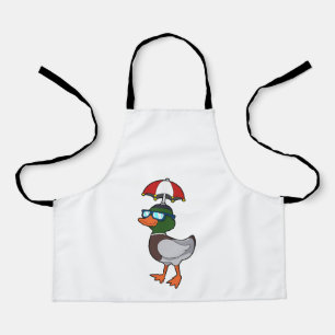 Duck at Raining with Umbrella.PNG Apron