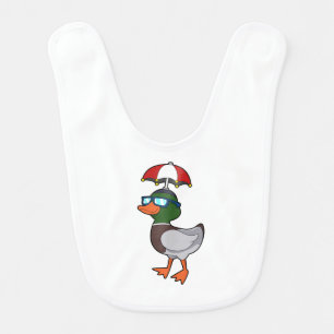 Duck at Raining with Umbrella.PNG Baby Bib