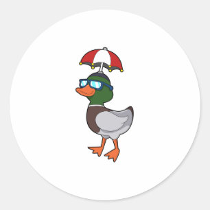 Duck at Raining with Umbrella.PNG Classic Round Sticker