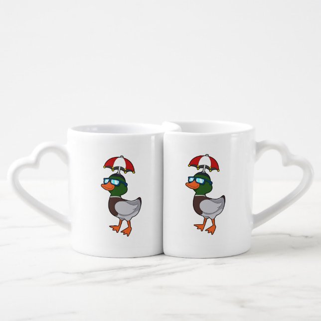 Duck at Raining with Umbrella.PNG Coffee Mug Set (Front Nesting)
