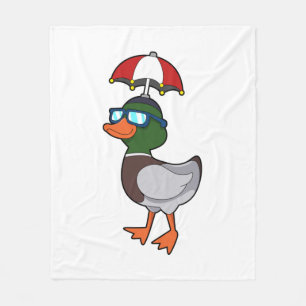 Duck at Raining with Umbrella.PNG Fleece Blanket