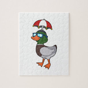 Duck at Raining with Umbrella.PNG Jigsaw Puzzle