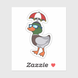 Duck at Raining with Umbrella.PNG Sticker