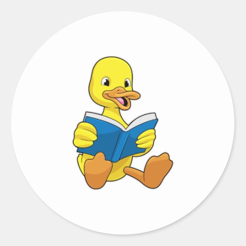 Duck at Reading with Book Classic Round Sticker