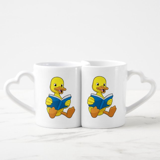 Duck at Reading with Book Coffee Mug Set (Front Nesting)