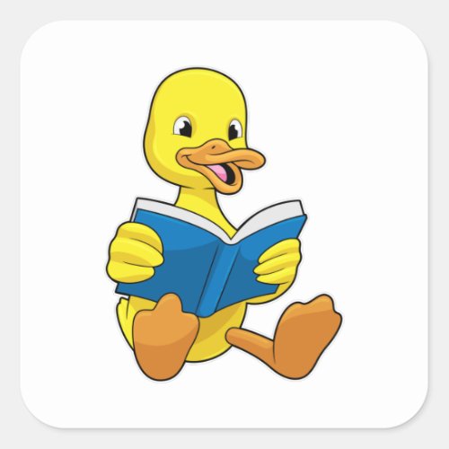 Duck at Reading with Book Square Sticker