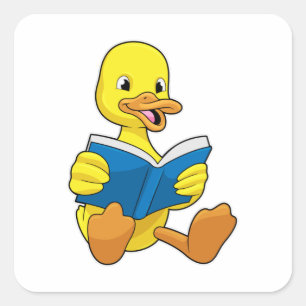 Duck at Reading with Book Square Sticker