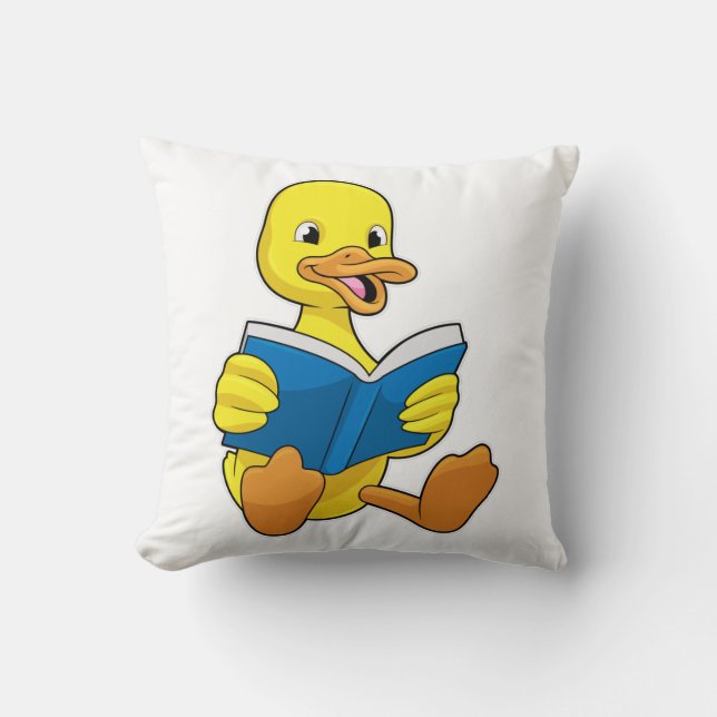 Duck at Reading with Book Throw Pillow (Front)