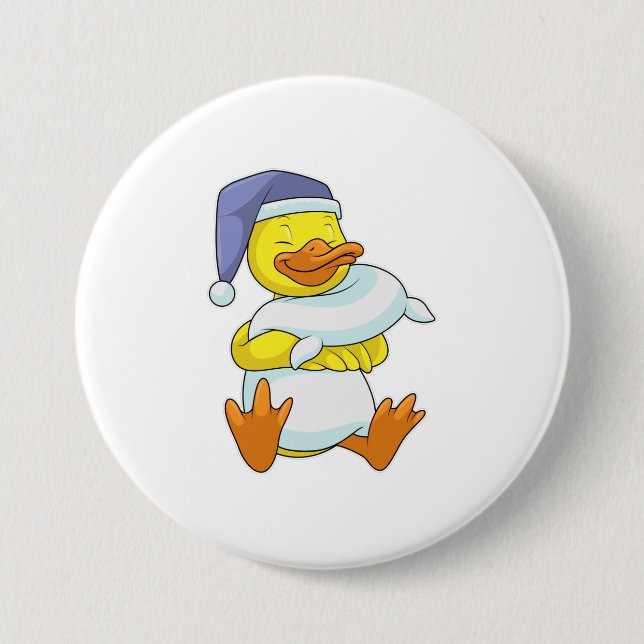 Duck at Sleeping with Nightcap Button (Front)