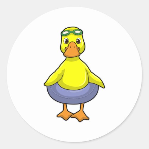 Duck at Swimming with Swim ring Classic Round Sticker