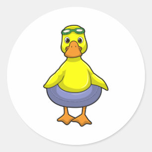 Duck at Swimming with Swim ring Classic Round Sticker