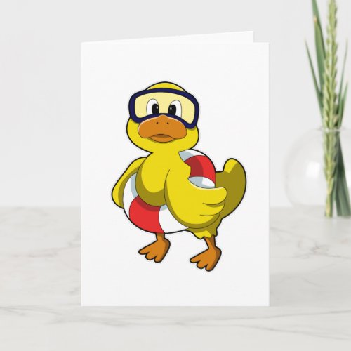 Duck at Swimming with Swim ring  Diving goggles Card