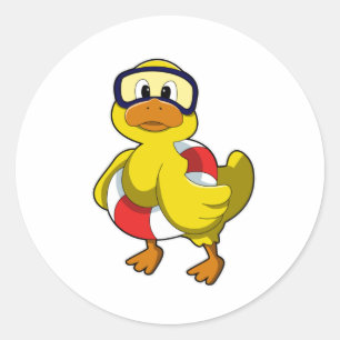 Duck at Swimming with Swim ring & Diving goggles Classic Round Sticker