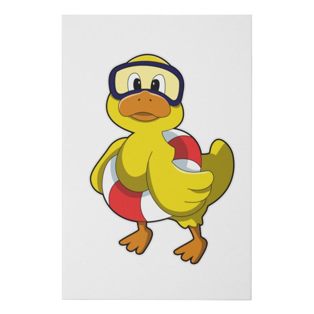 Duck at Swimming with Swim ring & Diving goggles Faux Canvas Print (Front)
