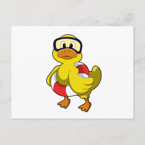 Duck at Swimming with Swim ring  Diving goggles Postcard
