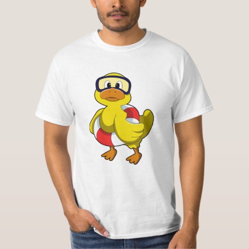 Duck at Swimming with Swim ring  Diving goggles T_Shirt