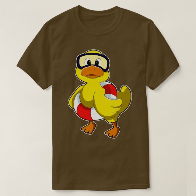 Duck at Swimming with Swim ring Diving goggles T-Shirt (Design Front)