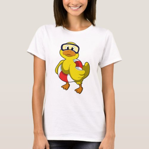 Duck at Swimming with Swim ring  Diving goggles T_Shirt