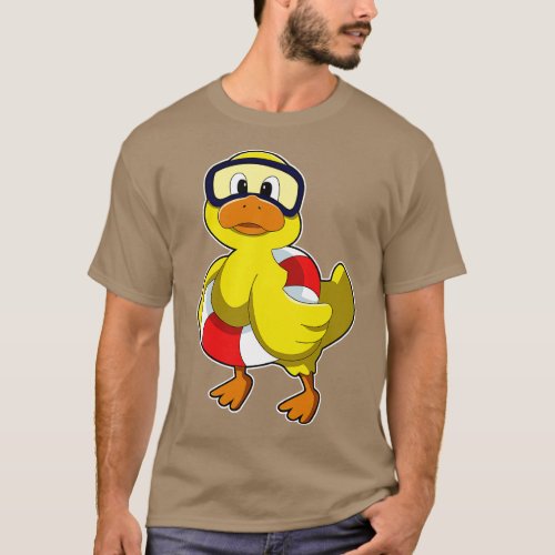 Duck At Swimming With Swim Ring  Diving Goggles  T_Shirt