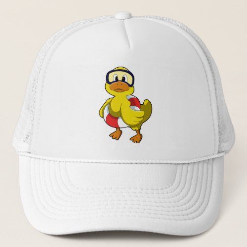 Duck at Swimming with Swim ring  Diving goggles Trucker Hat