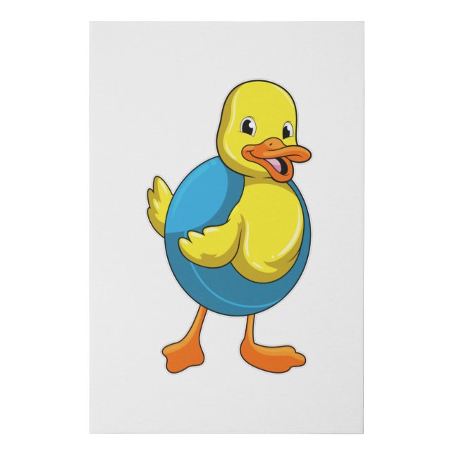 Duck at Swimming with Swim ring Faux Canvas Print (Front)