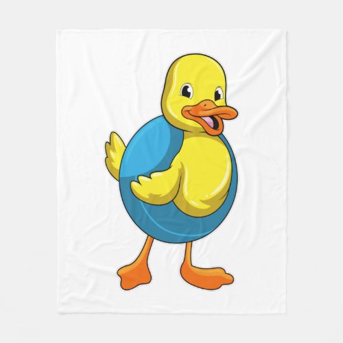 Duck at Swimming with Swim ring Fleece Blanket