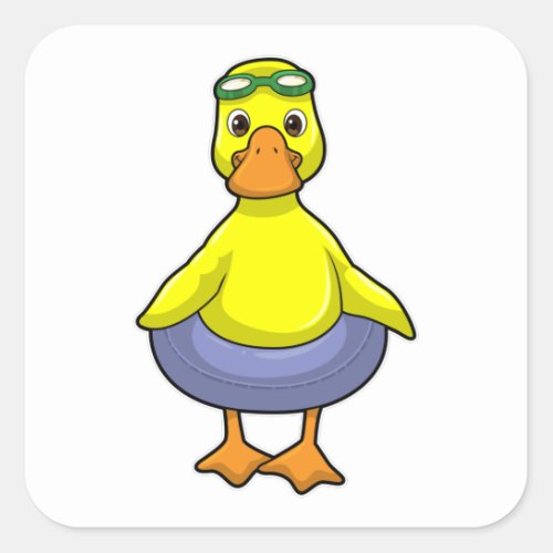 Duck at Swimming with Swim ring Square Sticker