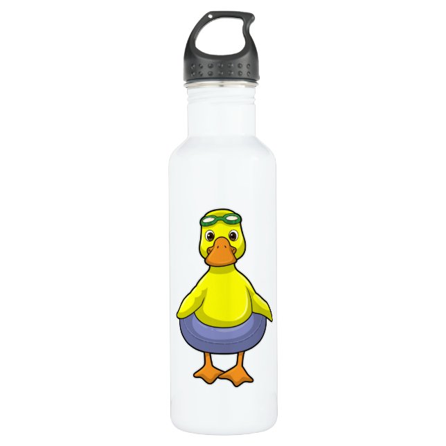 Duck at Swimming with Swim ring Stainless Steel Water Bottle (Front)
