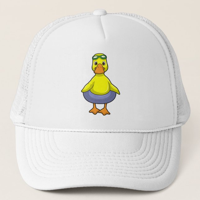 Duck at Swimming with Swim ring Trucker Hat (Front)