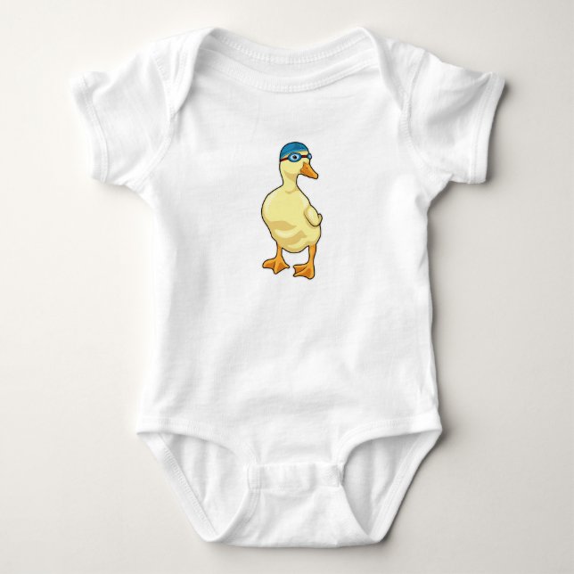 Duck at Swimming with Swimming goggles Baby Bodysuit (Front)