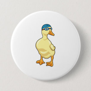 Duck at Swimming with Swimming goggles Button