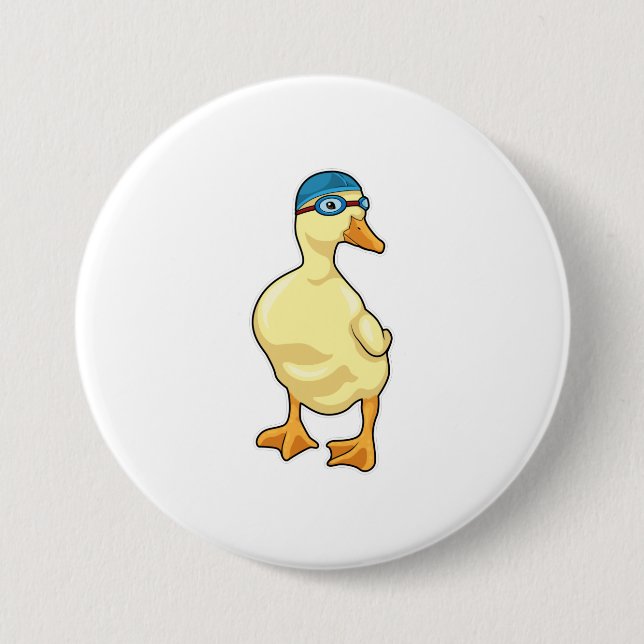 Duck at Swimming with Swimming goggles Button (Front)
