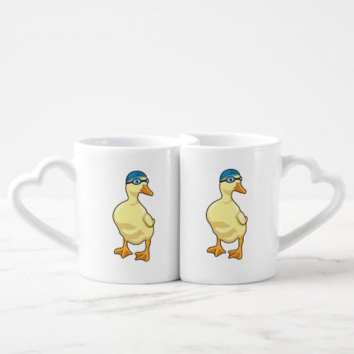 Duck at Swimming with Swimming goggles Coffee Mug Set