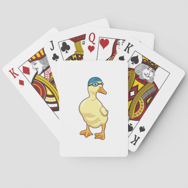 Duck at Swimming with Swimming goggles Poker Cards (Back)
