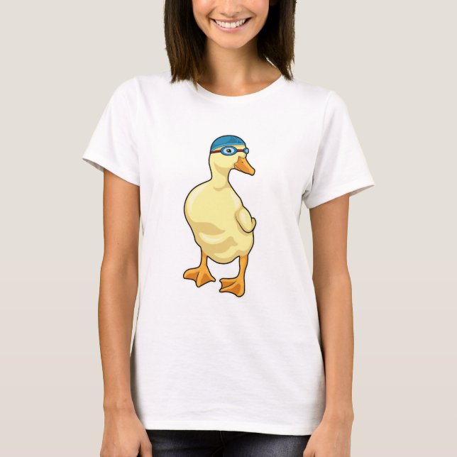 Duck at Swimming with Swimming goggles T-Shirt (Front)