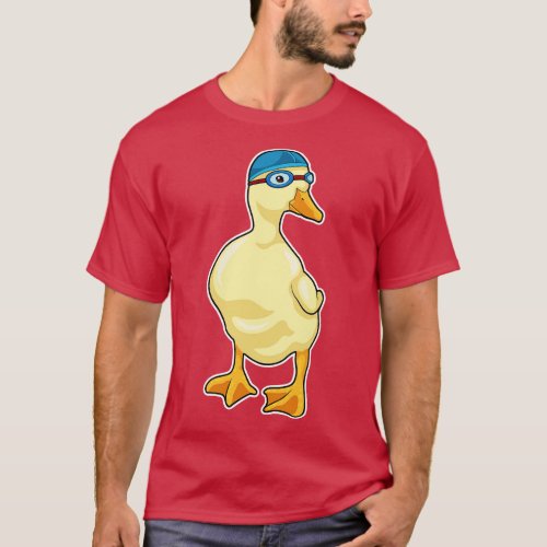 Duck at Swimming with Swimming goggles T_Shirt