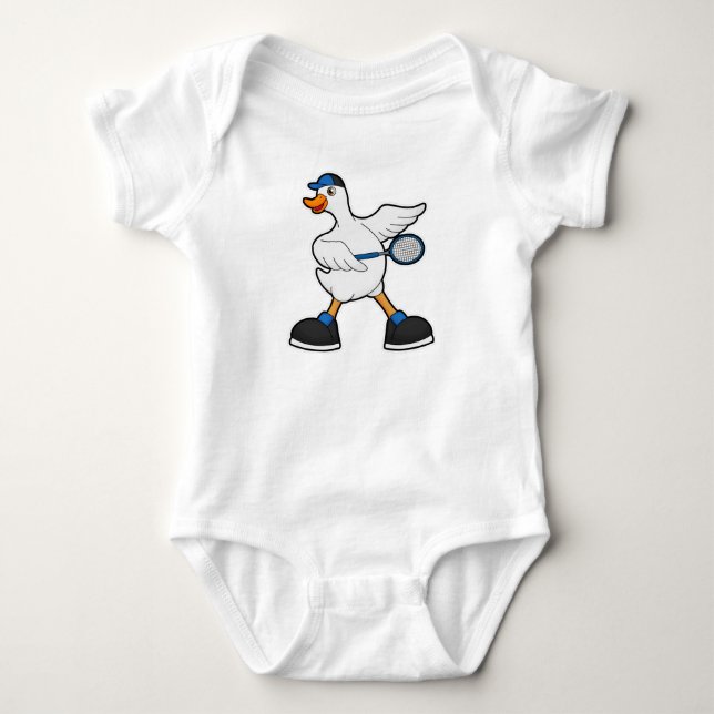 Duck at Tennis with Tennis racket & Cap Baby Bodysuit (Front)