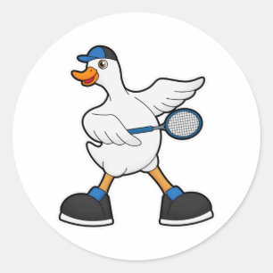 Duck at Tennis with Tennis racket & Cap Classic Round Sticker