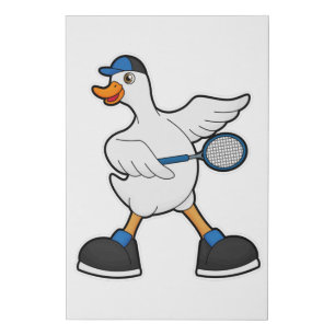 Duck at Tennis with Tennis racket & Cap Faux Canvas Print
